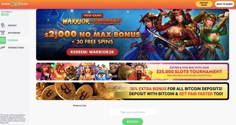 sunrise slots coupon code  A 200% Match Bonus up to $7000 valid for Slots, Keno, and Scratchcards